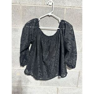 Hollister Floral Silk Shirt for Women Net Blouse Long Sleeves Black Medium Size